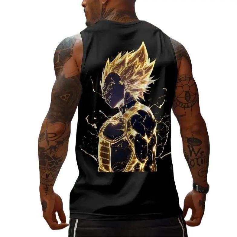Super Saiyan Majin Vegeta Lightning Tank Top – 100% Cotton Anime Muscle Shirt for DBZ Fans and Gym Warriors
