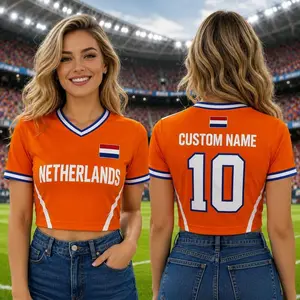 Custom Netherlands Soccer Jersey, Women Crop Top Football Shirt, Personalized Name Number Tee, Dutch Fan Gift, Orange Sports Kit