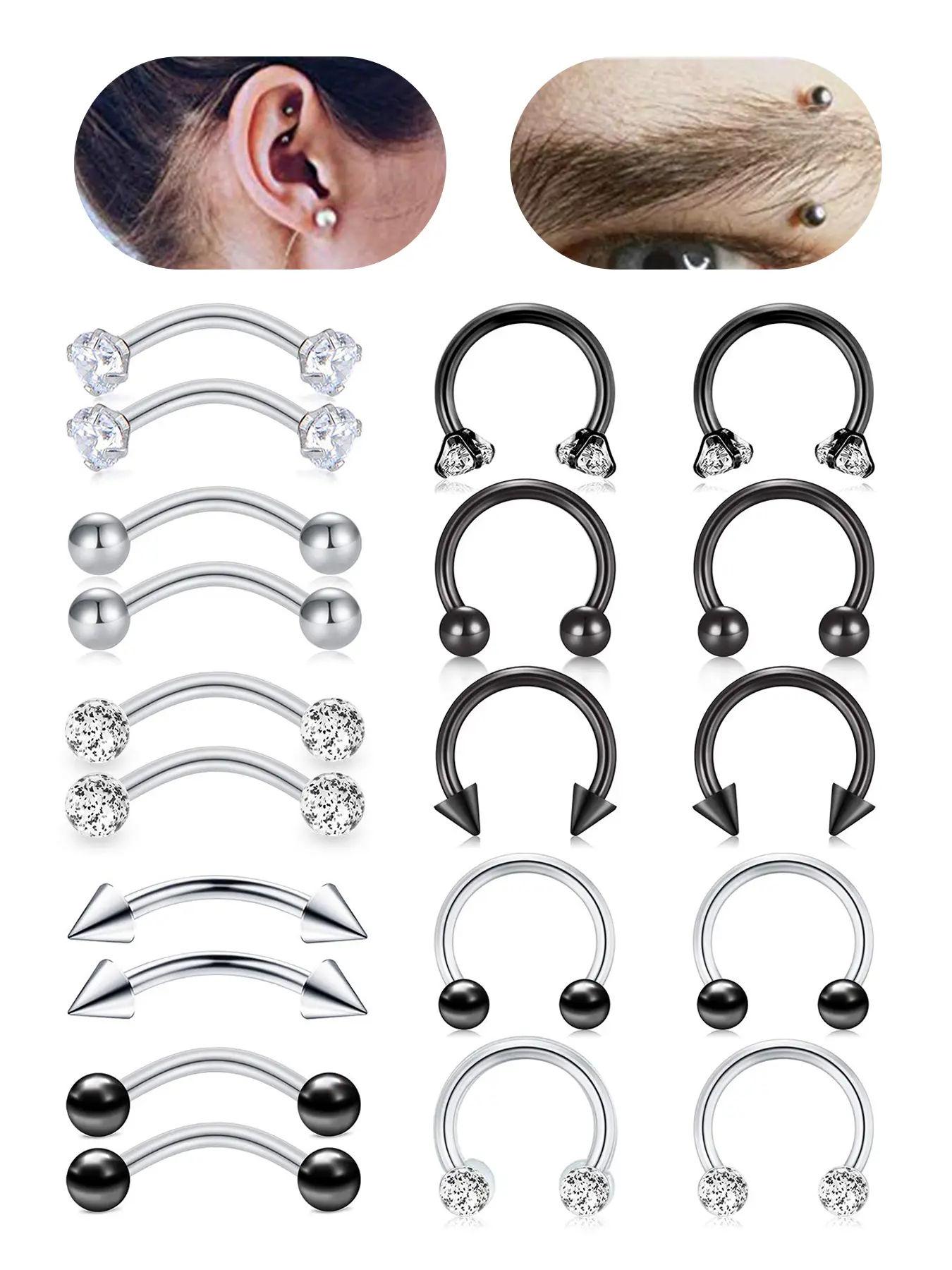 16G Rook Piercing Jewelry Rook Earrings Stainless Steel Daith Surface Tragus Piercing Jewelry Curved Barbell Eyebrow Rings Horseshoe Hoop Earring Cartilage Helix Conch Piercing Jewelry Body Piercing Jewelry