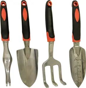 SciencePurchase Set of 4 Gardening Tool Set - Transplant Trowel, Hand Cultivator Rake, Hand Trowel, and Weed Remover - Sturdy Tools with Rubberized Grip Handles