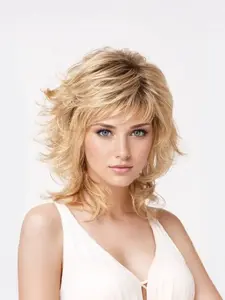 Women's Long Curly Wig, Puffy Side Part Bangs, Synthetic Fiber Hairpiece, Natural Looking Wig for Daily Wear, Festive Parties