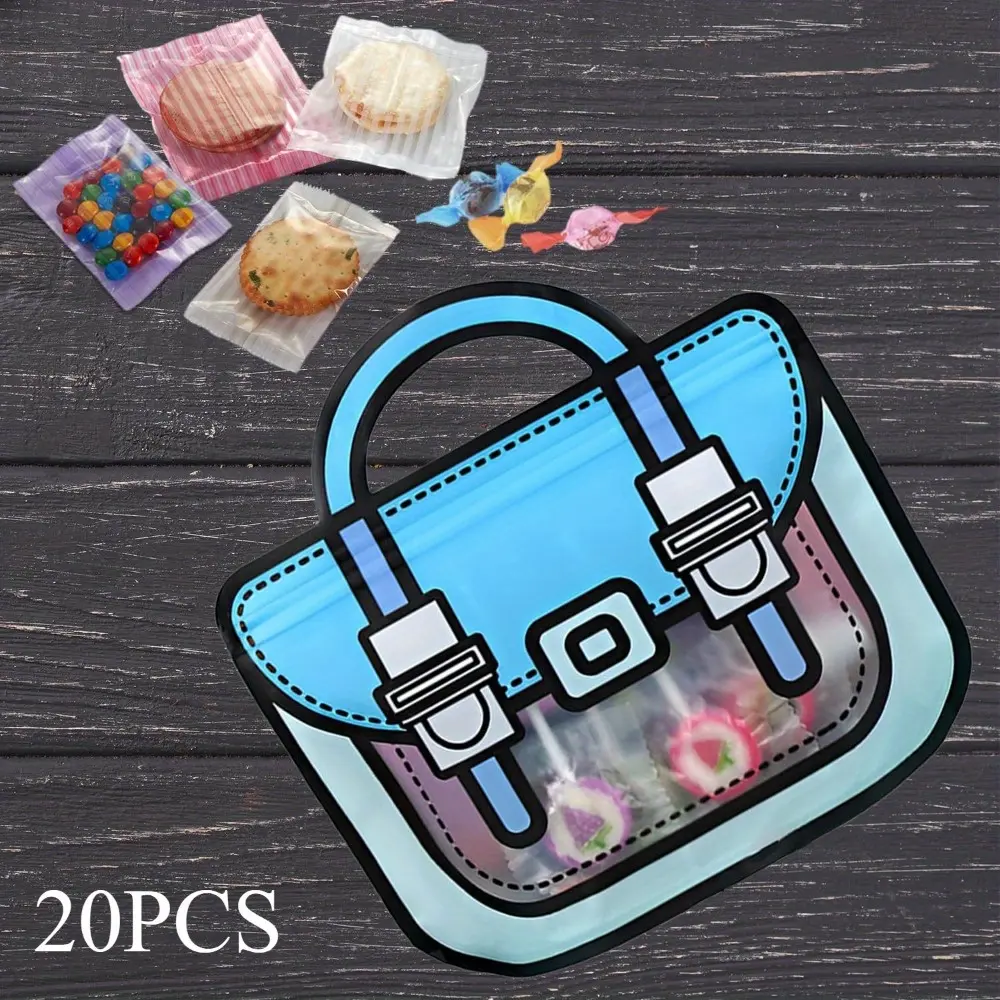 20pcs Unisex Blue Schoolbag-Shaped Reusable Plastic Stand-Up Pouches - 7”x8.25” Waterproof, Lockable, Resealable with Carry Handle, Window View, Odour Control, Dual-Use as Sandwich Gift Bags for Kids’ Birthday Party Favors, Home Accessories