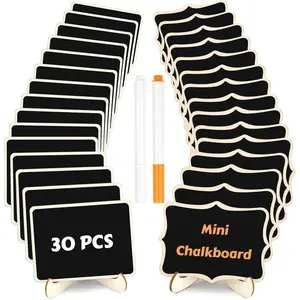 30 Pack Mini Wooden Chalkboard Signs with Easel Stand, , Zero   Labels for Buffet, Wedding, Place Cards, Party and Event Decor