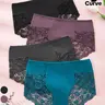 Plus Size Contrast Lace Aesthetic High Waist Boyshorts, Breathable Stretchy Panties for Daily Wear, Women's Underwear for All Seasons, Womenswear, Soft Comfy Panties