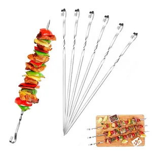 Metal Skewers 13.8 Inches, Long Flat BBQ Skewers, Reusable Grill Skewer Set, 20pcs, Kitchen Party and Outdoor Cooking