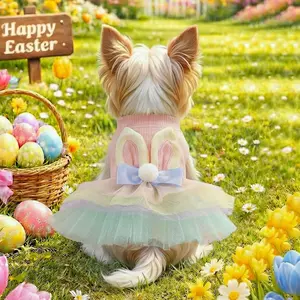 Colorful Rabbit Lace Dress, Pet Easter Holiday, Cute One-Piece for Dogs and Cats, Teddy Bichon Pomeranian Yorkie Small Dog Clothes