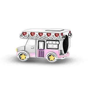 MULA 925 Silver-plated travel camper charm with colorful enamel details, perfect gift for women and girls for birthdays, holidays, graduations, can be paired with Pandora bracelets