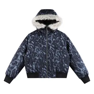 New Men's Autumn Winter Coat Thickened Warm Plaid Hooded Cotton Jacket With Leopard Print Stylish Casual Long Sleeve Black Menswear Top