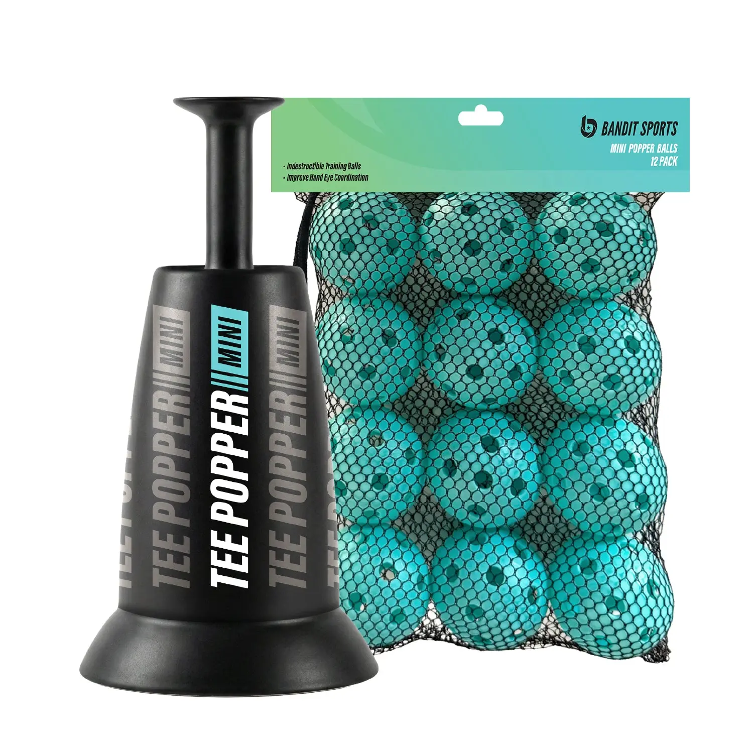 Bandit Sports Tee Popper Mini 12-Ball Bundle - Solo Baseball Hitting Trainer