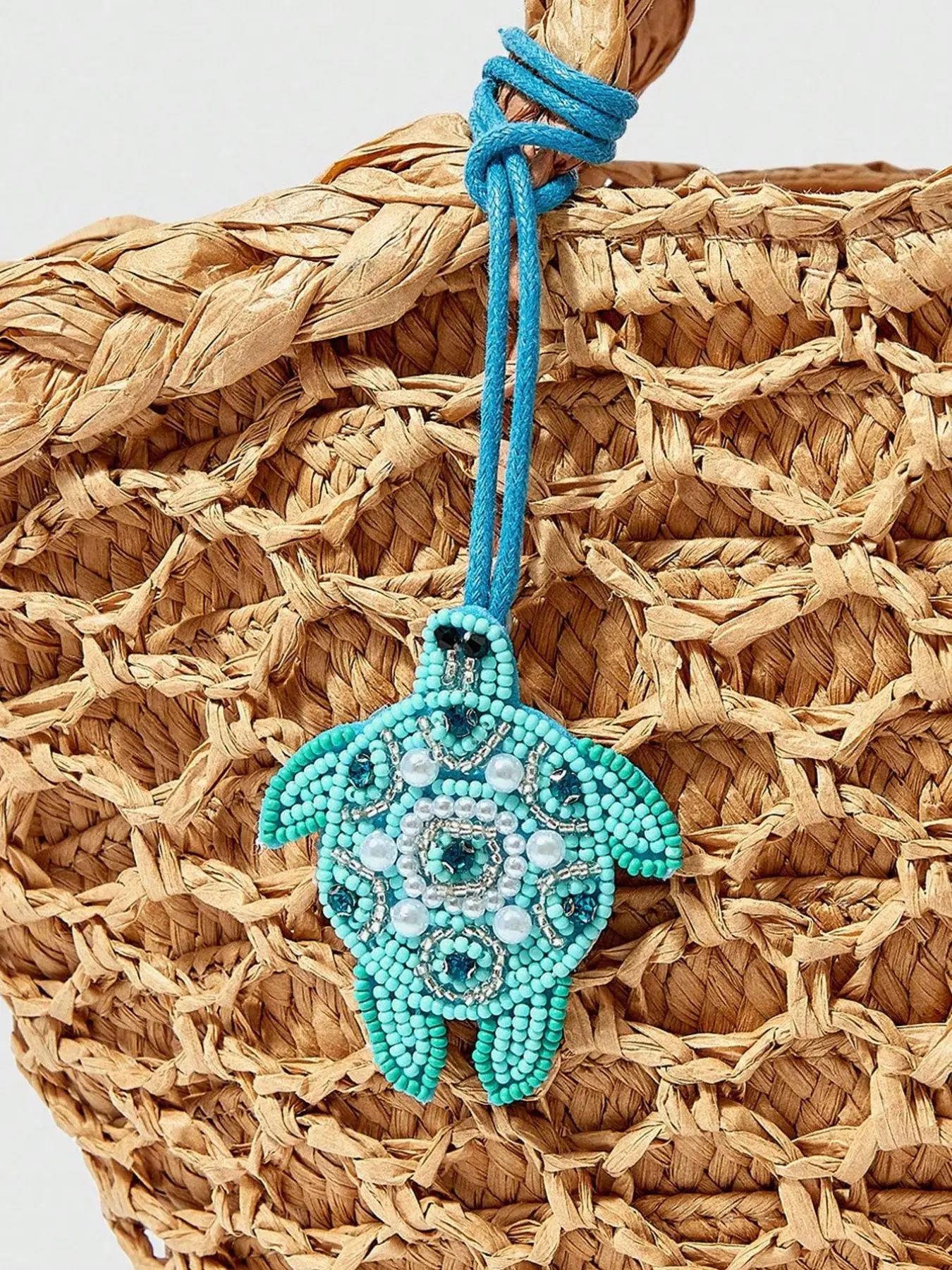 Handmade Blue Turtle Beaded Charm, Boho Style Bag Decoration, Straw Woven Bag Accessory, Keychain or Car Hanging Ornament, Sparkly Bag Charm, Stylish Playful Charm, Bag Charms, Purse Charm, Purse Accessories, Purse Charms For Handbags, Tote Bag Charms