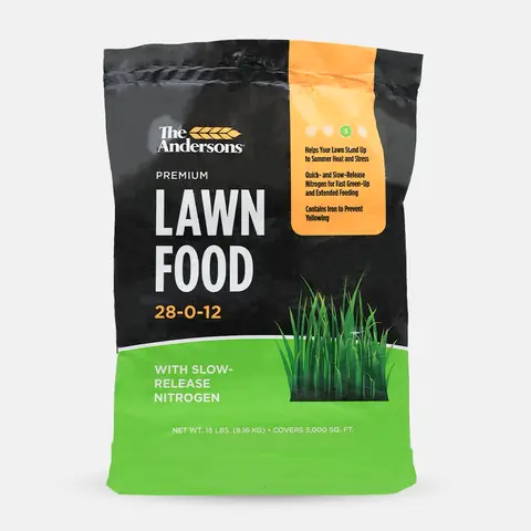 The Andersons Premium Lawn Food 28-0-12 Garden Fertilizers - Grass Fertilizer for Lawn, 3-step Program, Drought & Heat Support, Iron-Rich Slow-Release Feed, Quick-Release Nitrogen, All Turf Types, Fast Greenup, Yellowing Fix