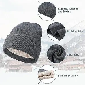 Soft Cuffed Beanie for Women Men - Fashion Winter Hat with Satin Silk Lining for Ultimate Warmth & Comfort