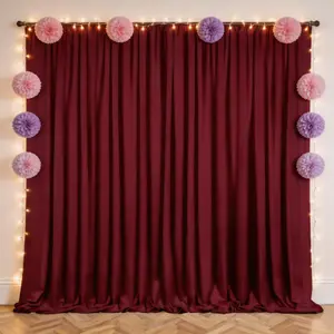 2 Panels 5x10ft Burgundy Silky Fabric Backdrop, Polyester Drapes with Elegant Draping for Wedding Arch, Sweetheart Table, Holiday, Home Photoshoot Background