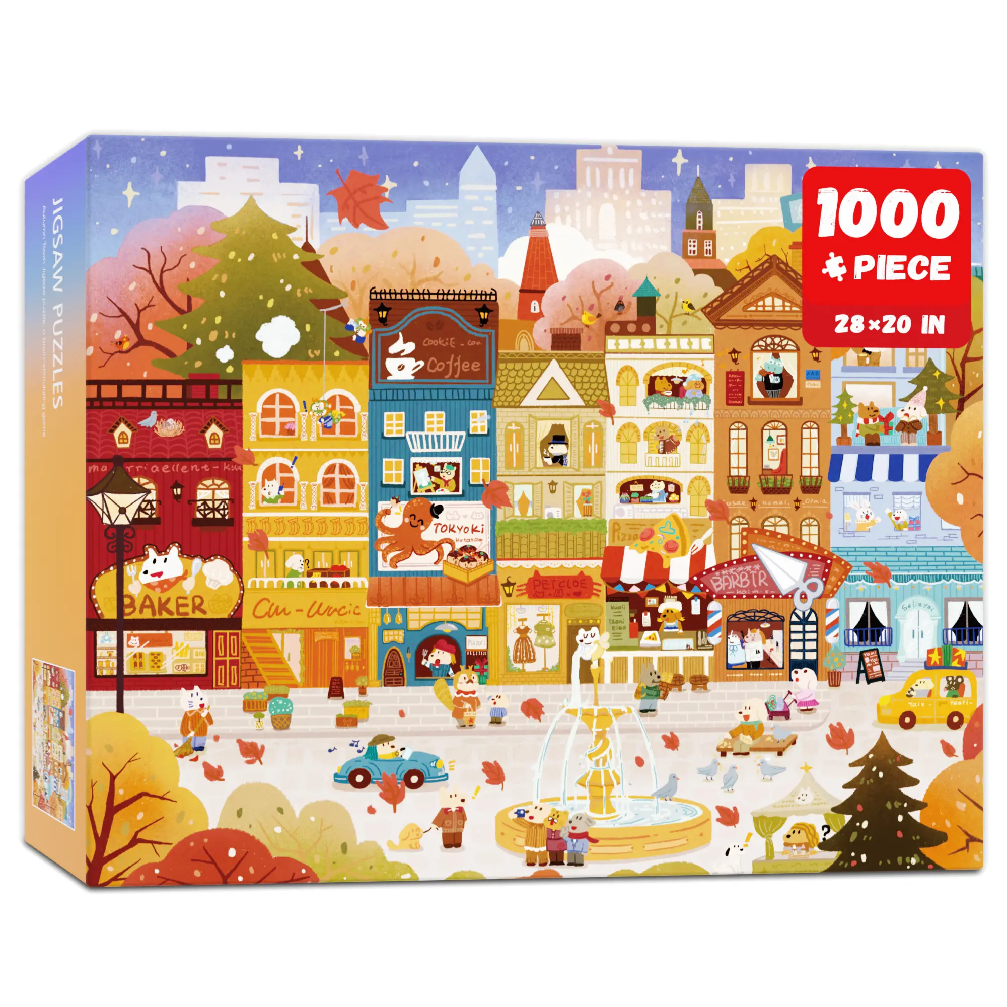 Dryrobatty 1000-Pieces Jigsaw Puzzle - Unisex for Ages 15+, Dust-Free Cozy Fall Town Design with Café & Shops, Game Night Activity for Family Time, Engages Teens and Adults, Ideal for Special Occasion & Decor, Mystery Puzzle