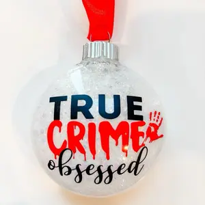 True Crime Obsessed Christmas Ornament Plastic with Glitter Finish and Red Ribbon for Festive Decor