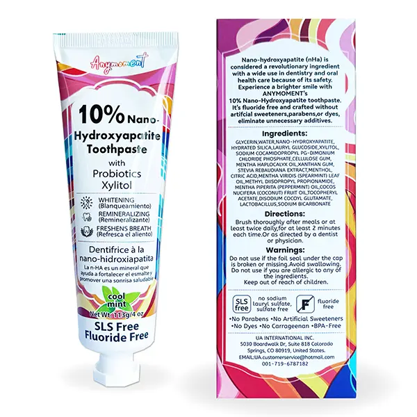 Anymoment 10% Nano Hydroxyapatite Oral Toothpaste, Fluoride-Free, SLS-Free, Whitening, Enamel Care Support, Sensitive Teeth Friendly, Xylitol nHA, Mint Flavor, 4oz Daily Adult Toothpaste, Advanced Whitening Toothpastes, Fresh Breath