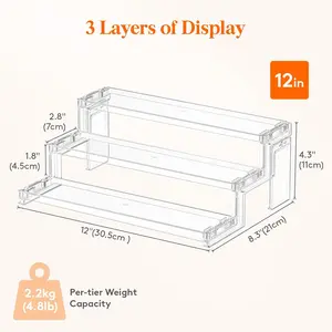 Acrylic 3-Layer Cupcake Stand Rack - 12 in 3-Tier Home Organizer Shelf with Tool-Free Assembly, Display Riser for Perfume, Spices, Ideal for Room & Party Decor (1 Pc), Racks