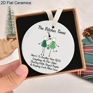 1pc Fun Bestie Friendship Ceramic Pendant, 2D Flat "The Bitches Times" Design Hanging Decoration, Fun Gift For Besties On Birthdays/Daily/Holidays, Home, Festival, Gift Decoration, Room Decor Ornament