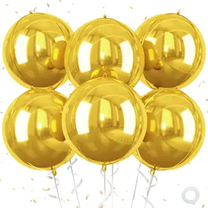 Giant 4D Foil Balloons, 6Pcs Large Metallic Gold Round Balloons, 22 Inch Big Round Foil Balloon for Gold Birthday Party Shower Wedding Decorations