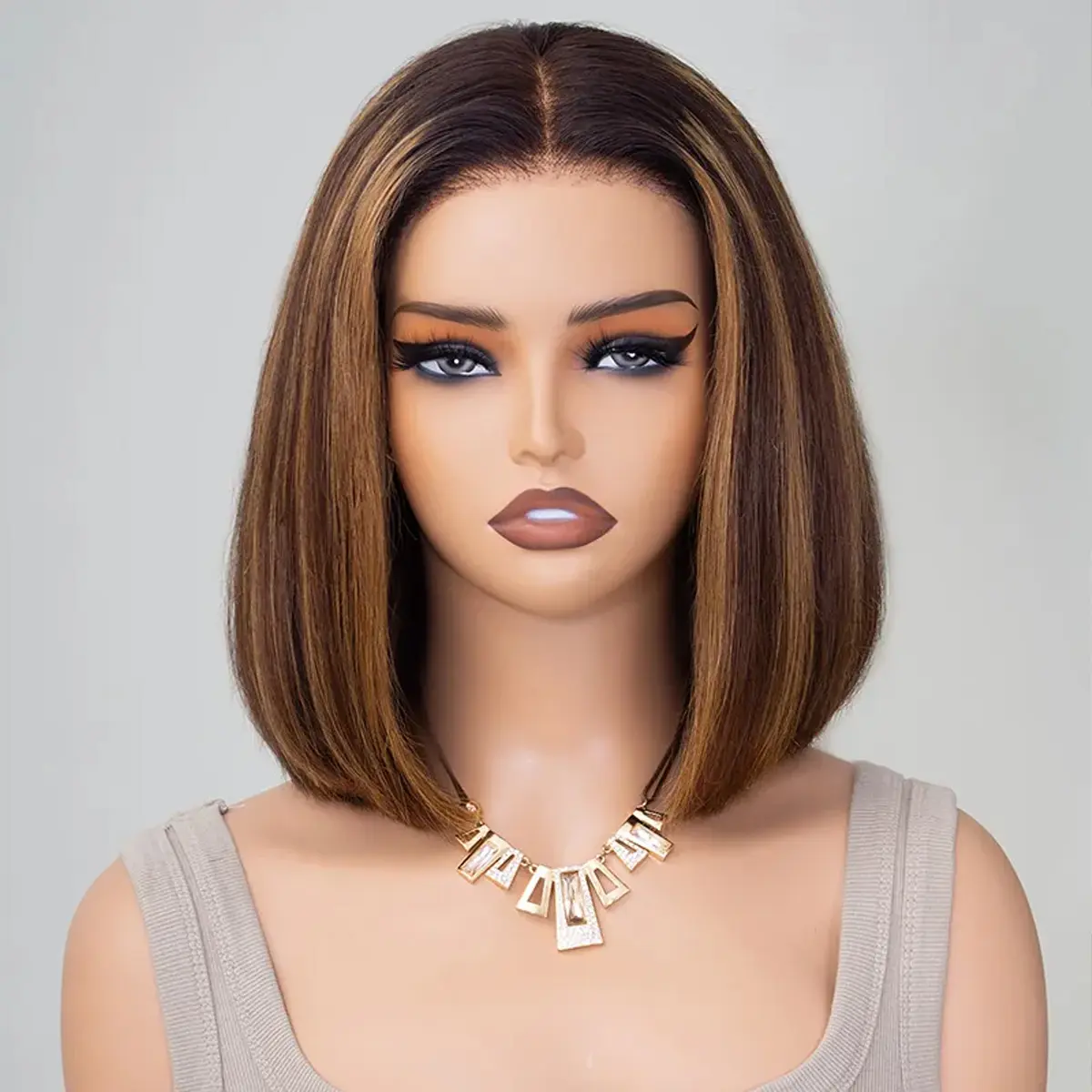Mscoco Glueless Silk Press Bob Human Hair Lace Closure Wig - 6x5 Pre-Cut HD Real Human Hair, Pre-Plucked Short Wear-And-Go, Straight Colored Highlight (1B 22,T4 27,T1B 2 30,99J,Copper Brown) Glueless Wigs Bob Cut Lace Closure, Real Human Hair Lace Closure