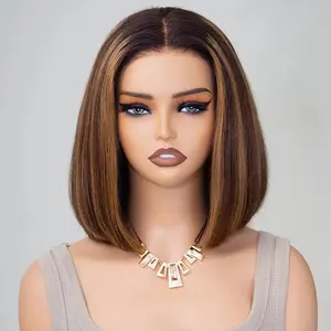 Mscoco Hair Straight Colored Glueless Bob Wig Highlight 1B 22,T4 27, T1B 2 30, 99J, Copper Brown Pre Plucked Short Wear And Go 6x5 Pre Cut HD Human Hair Wig