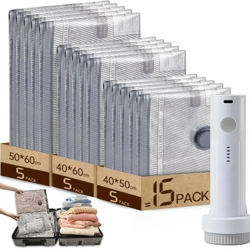 Rechargeable Vacuum Compression  Bags for Travel - 15 Pcs