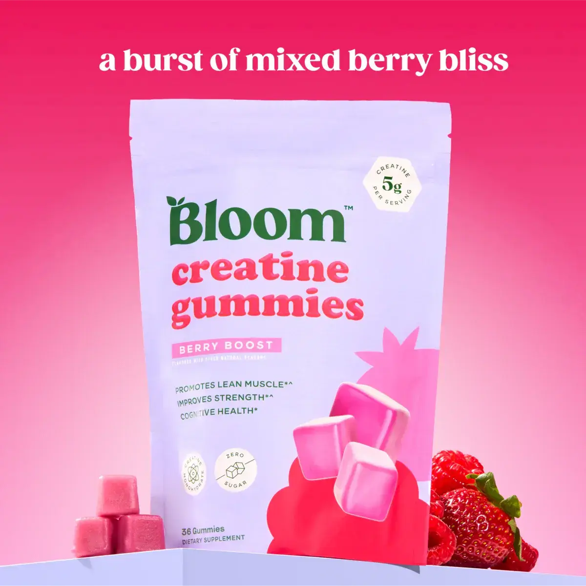 Bloom Nutrition Creatine Gummies - Energy, Cognitive Health & Post-Workout Muscle Recovery Promotes & Muscle Improves - Creatine for Women