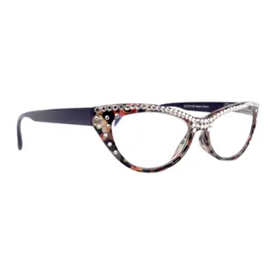 The Lynx, (Bling) Reading Glasses 4 Women W (Full Top) (Clear) Genuine European Crystals, Magnifying Cat Eye (Leopard Red) NY Fifth Avenue