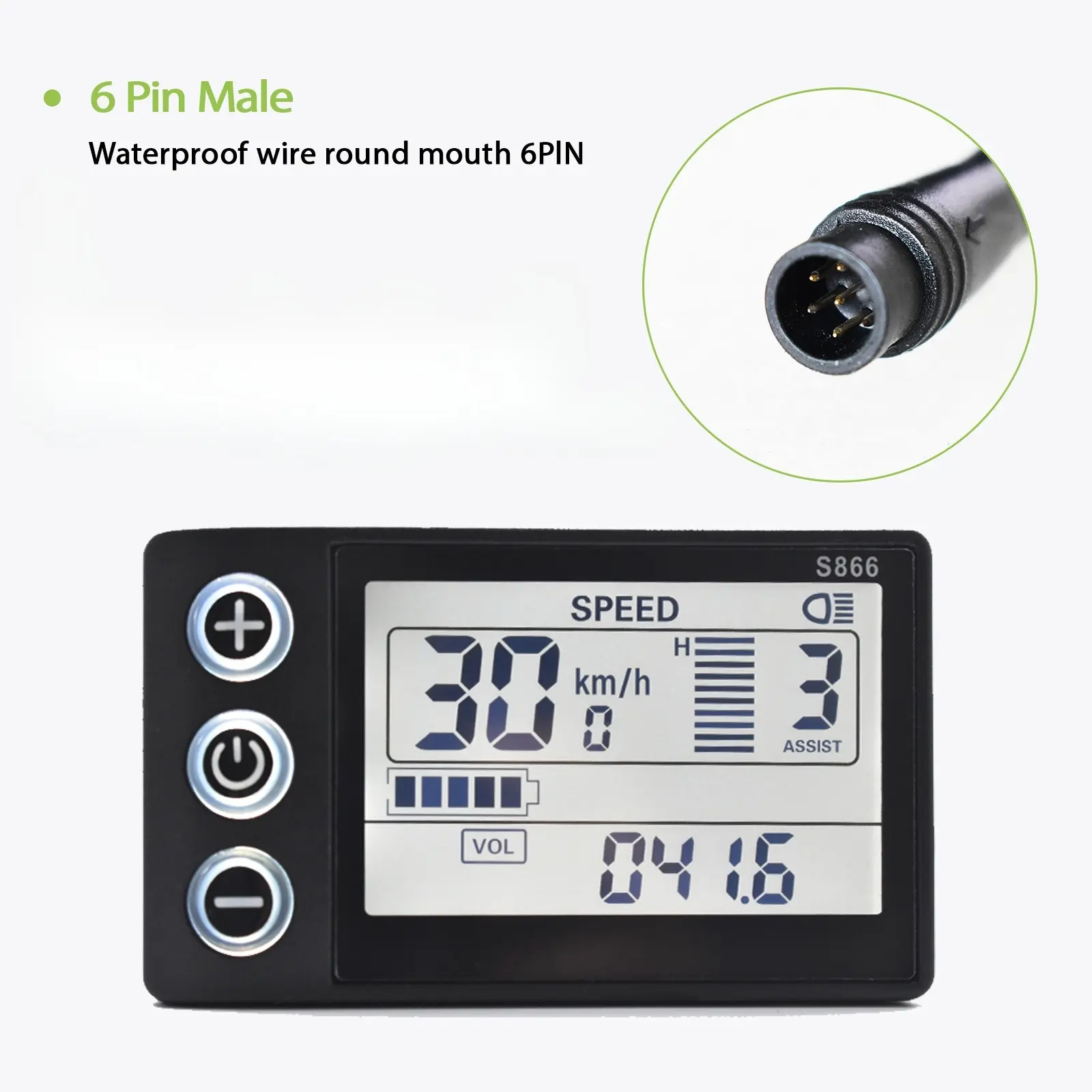 S866 6pin Electric Bicycle Digital Display E-Scooter Cable Bike Computer Speedometer Waterproof Controller Connection, Uart 2 Protocol Only
