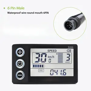 S866 6pin Electric Bicycle Digital Display E-Scooter Cable Computer Speedometer Waterproof Controller Connection, Uart 2 Protocol Only