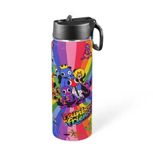 Rainbow Friends 20oz Stainless Steel Tumbler | Double-Wall Insulated Vacuum Flask for Hot & Cold Drinks | Foldable Straw & Handle Cup for Home, Office, School, Daily Use | TikTok Trending Drinkware, Fan Gift for Rainbow Friends Lovers