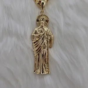 (71) San Judas pendant  with chain 24 inches 14K gold plated