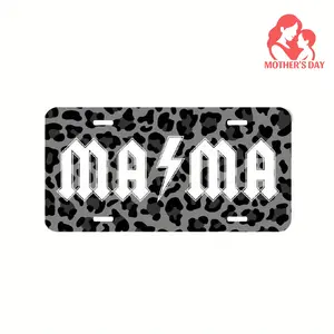 Heavy Metal Mama Black Leopard Print License Plate - Aluminum 6x12 Inch Polished Metal Standard Plate with Bold "MAMA" Lettering & Lightning Bolt Design - Easy Install Fit Car Plate for Men/Women - Made in USA, Vehicle Accessory, Leopard Pattern, Easymoun