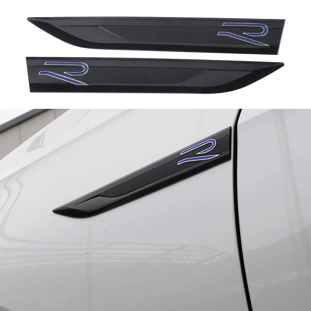 2Pcs ABS Car Styling R Logo Side Fender Decoration Sticker, Vehicle Decoration For Volkswagen VW Golf Polo Scirocco CADDY Beetle Passat Touareg Jetta Tiguan Touran Car Decals Car Accessories