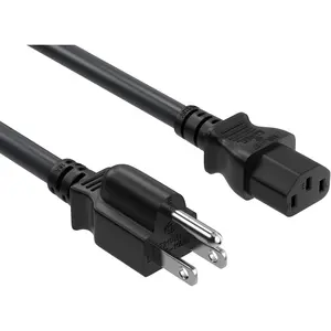 6ft 14 AWG Universal Power Cord IEC320 C13 to NEMA 5-15P, Extension Power Cord, Compatible with Computers, Monitors, Printers & TVs, Black, Pack of 1