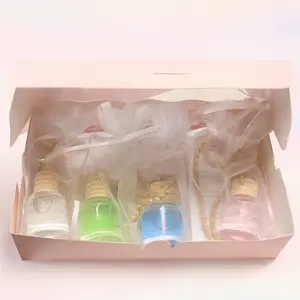 Elimay Car Diffuser Gift Box - 4 Assorted Scents Non Toxic Hanging Diffusers for Aromatic Car Fragrance with Rose Lemon Rosemary & Leather Aromas