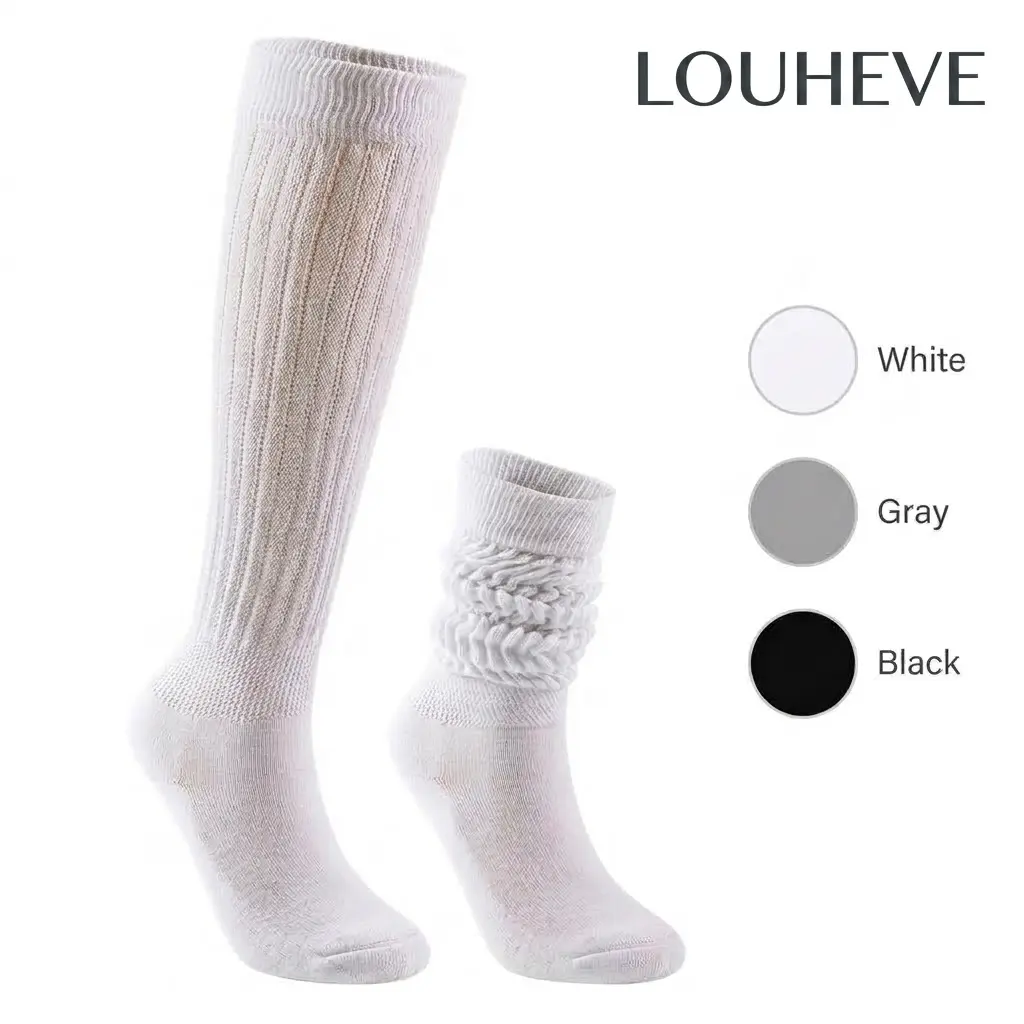 Women's Cozy 1/3 Pair Scrunch Long Crew Socks - casual comfy sock,Soft, Breathable Fabric Socks for Working Out, Casual, Vintage Activewear Outfits, Size 5-9 Chic Style slouch socks ,scrunchie socks ,scrunch socks,Womenswer Maternity Basic