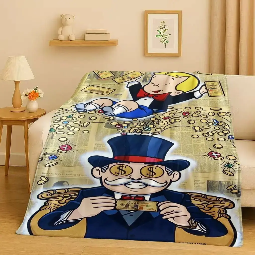 Monopoly Money Theme Blanket - Ultra Soft Flannel Plush, Cozy Warm Throw Cover for Bedroom Couch, Richie Rich Style Decor, Perfect Birthday Christmas Gift for Game Fans, Money Theme Blankets