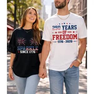 250 Years of Freedom Couples Shirts 1776–2026 – Funny Patriotic Matching Tees, July 4th Independence Day Outfit, Fireworks Shirt Gift