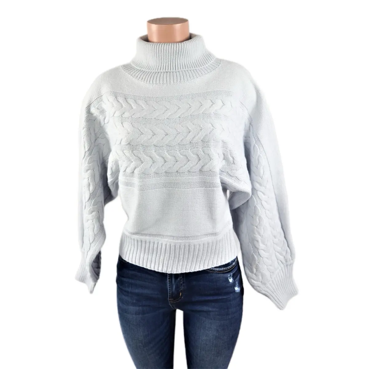 Light Blue Sweater - Final Sale Chunky Knitwear Womenswear Knit Long Sleeve Turtleneck