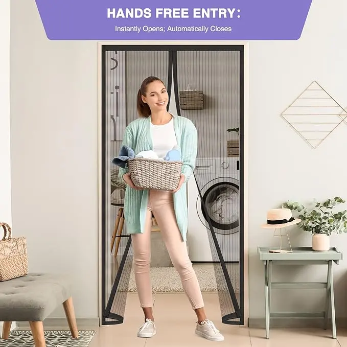 Magnetic Screen Door, Self Sealing Screen Door, Heavy Duty Door Screen Magnetic Closure Keep Bugs Out, Retractable Screen Door Mesh - Pet and Kid Friendly