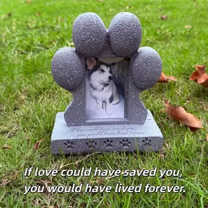 1 Pc Paw Print Dog & Cat Pet Memorial Tombstone Photo Frame | Waterproof Weather-resistant Outdoor Garden Resin Ornament | Indoor & Outdoor Pet Remembrance Display Decor