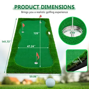 12x5 FT Golf Putting Green, Golf Training Mat with High-quality Turf, 3 Holes, 3 Flags and Cups for Indoor Outdoor