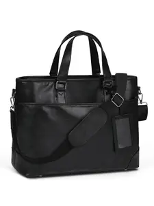 Men's Vintage Leather Laptop Bag, 15.6 Inch Business Travel Briefcase, Large Capacity Tote with Detachable Shoulder Strap, Waterproof PU Leather Messenger Bag