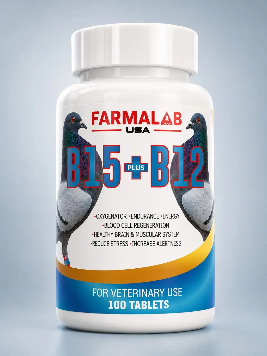 FARMALAB B15 & Cyanocobalamine (B12) Bird Vitamin Supplement, 100 Tablets Energy Formula for Racing Birds - Boost Endurance, Enhance Blood Oxygenation, Support Performance, Nutritional Needs, Brain Function & Regeneration, Better Alertness, Blood Cell Reg