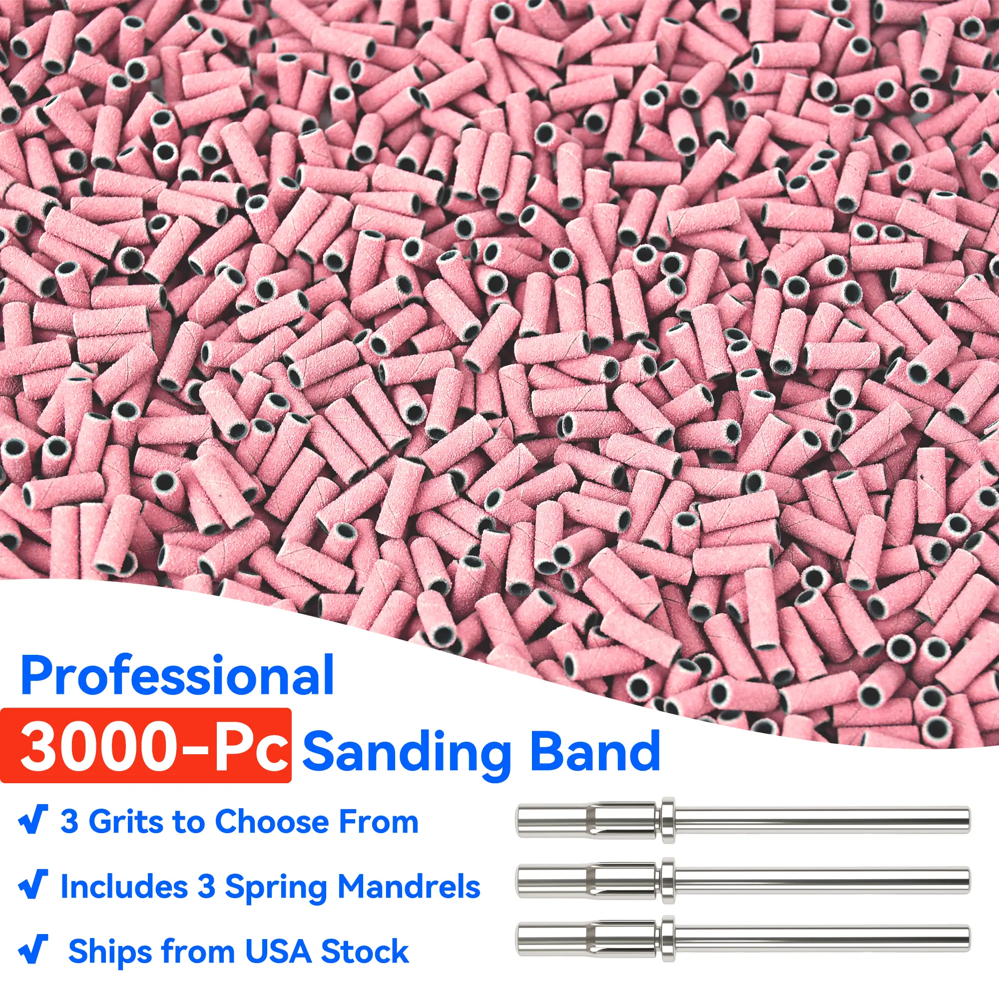 3000 Pcs 3mm Sanding Bands - Medium Grit | Single Grit Per Box | Bulk Nail Drill Bits for Salon | USA Stock