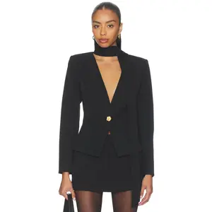 L'AGENCE Romy Tie Neck Blazer in Black