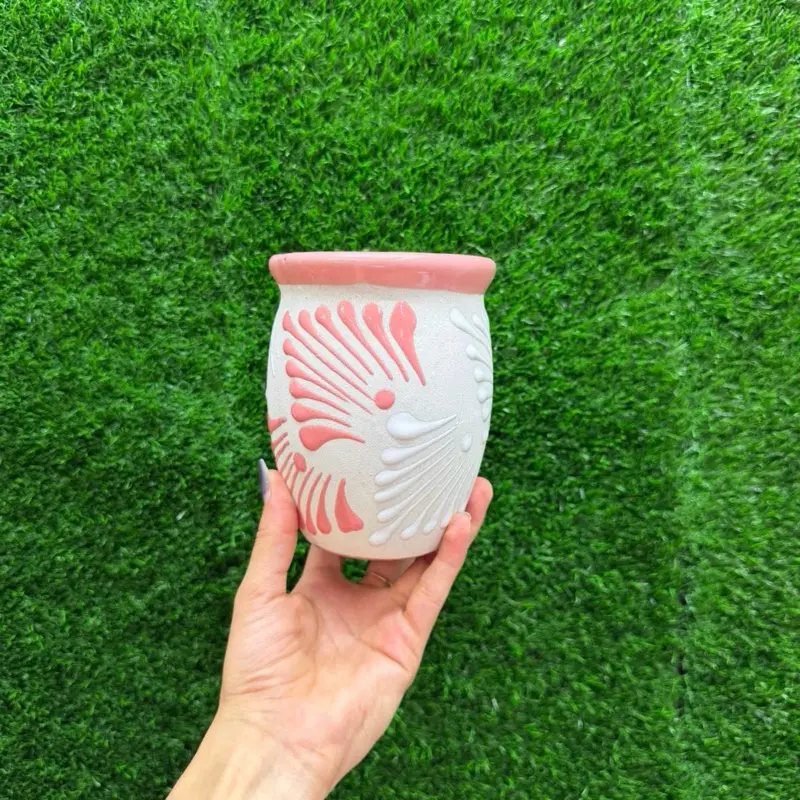 Handmade Relieve Cantarito Cielito Lindo-Blanco Rosa Combinado-500ml.