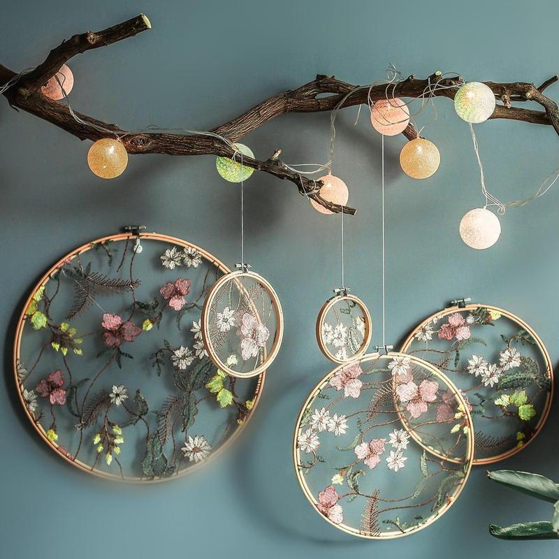 4pcs/set Wooden Embroidery Round Wall Decor, Flower Pattern Hanging Decor For Home Living Room Bedroom Wall Hanging Design