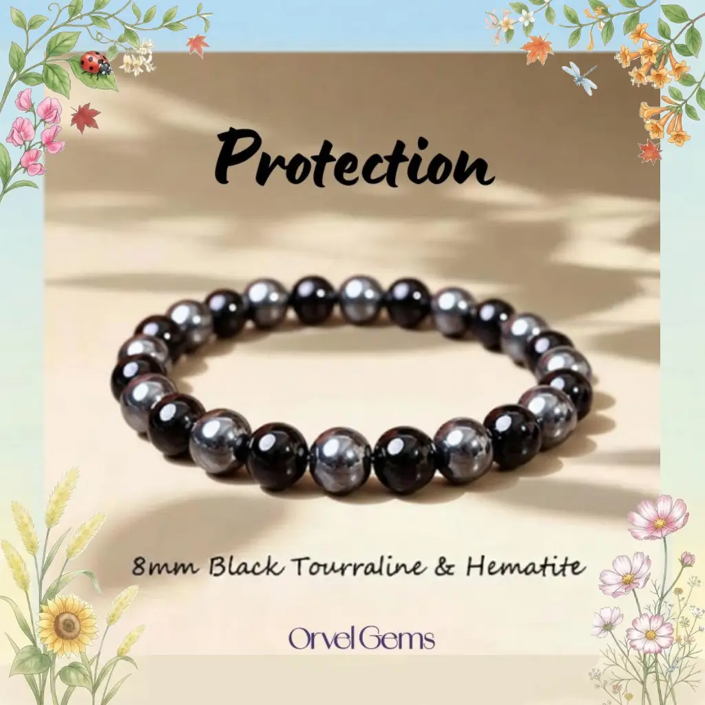 [1/$9.99, 3/$24.99] Protection & Mental Clarity Bracelet – Black Tourmaline & Hematite 8mm Crystal Beads | Unisex Accessory for Men & Women | Everyday Grounding, Energy Shield & Guardian Gift